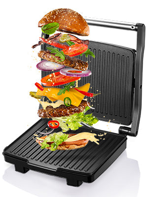 Yabano Panini Press Grill, Gourmet Sandwich Maker, Electric Indoor Grill with Non-Stick Cooking Plate and Removable Drip Tray, E