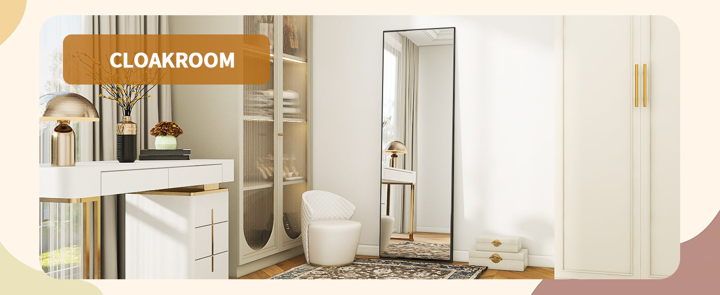 58"x18" Floor Mirror Full Length, Bedroom Floor Body Mirror with Stand, Leaning, Standing or Hanging Horizontally/V