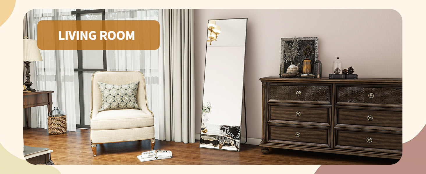 58"x18" Floor Mirror Full Length, Bedroom Floor Body Mirror with Stand, Leaning, Standing or Hanging Horizontally/V