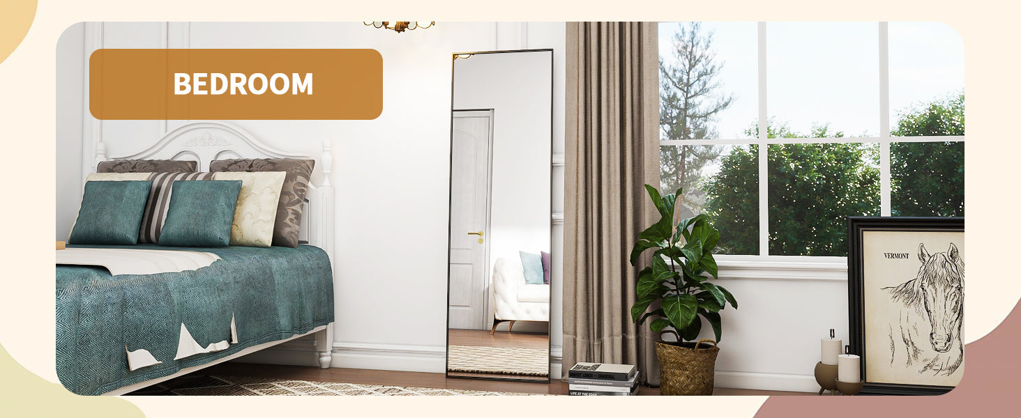 58"x18" Floor Mirror Full Length, Bedroom Floor Body Mirror with Stand, Leaning, Standing or Hanging Horizontally/V