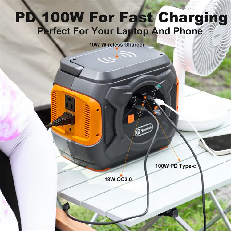 320W Portable Power Station; Flashfish 292Wh 80000mAh Solar Generator Backup Power With LASHFISH 18V/60W Foldable Solar Panel