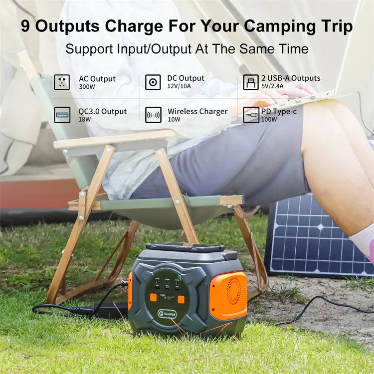 320W Portable Power Station; Flashfish 292Wh 80000mAh Solar Generator Backup Power With LASHFISH 18V/60W Foldable Solar Panel