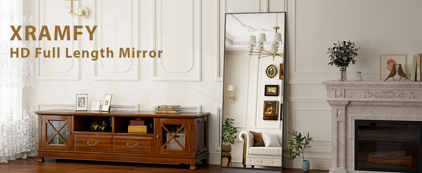 Floor Mirror Full Length Mirror - 21"x 64" Rectangle, Aluminum Frame Free-Standing Wall & Leaning