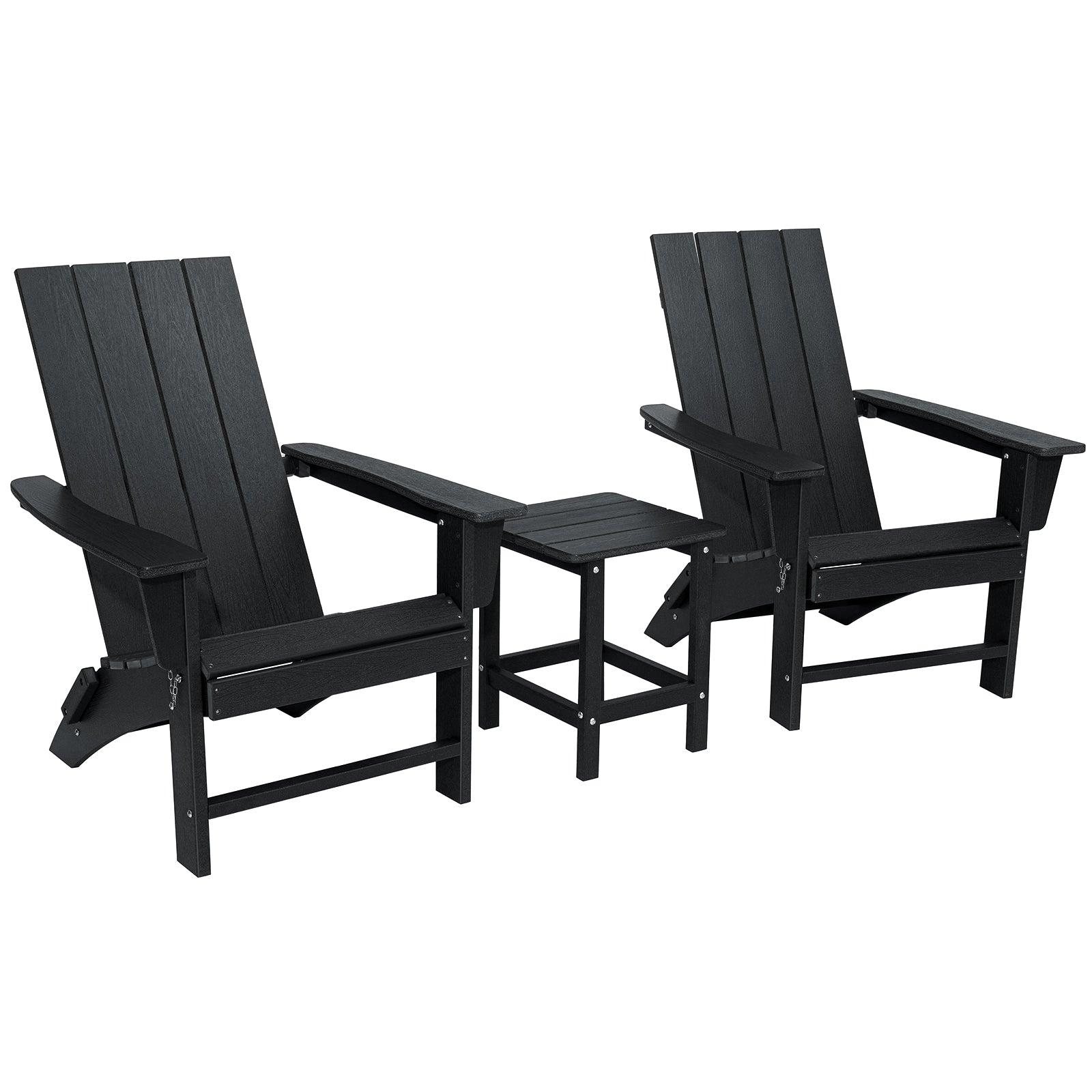 HDPE Folding 2 Adirondack Bench Lounge Chairs with Footrest &Table Outdoor Patio