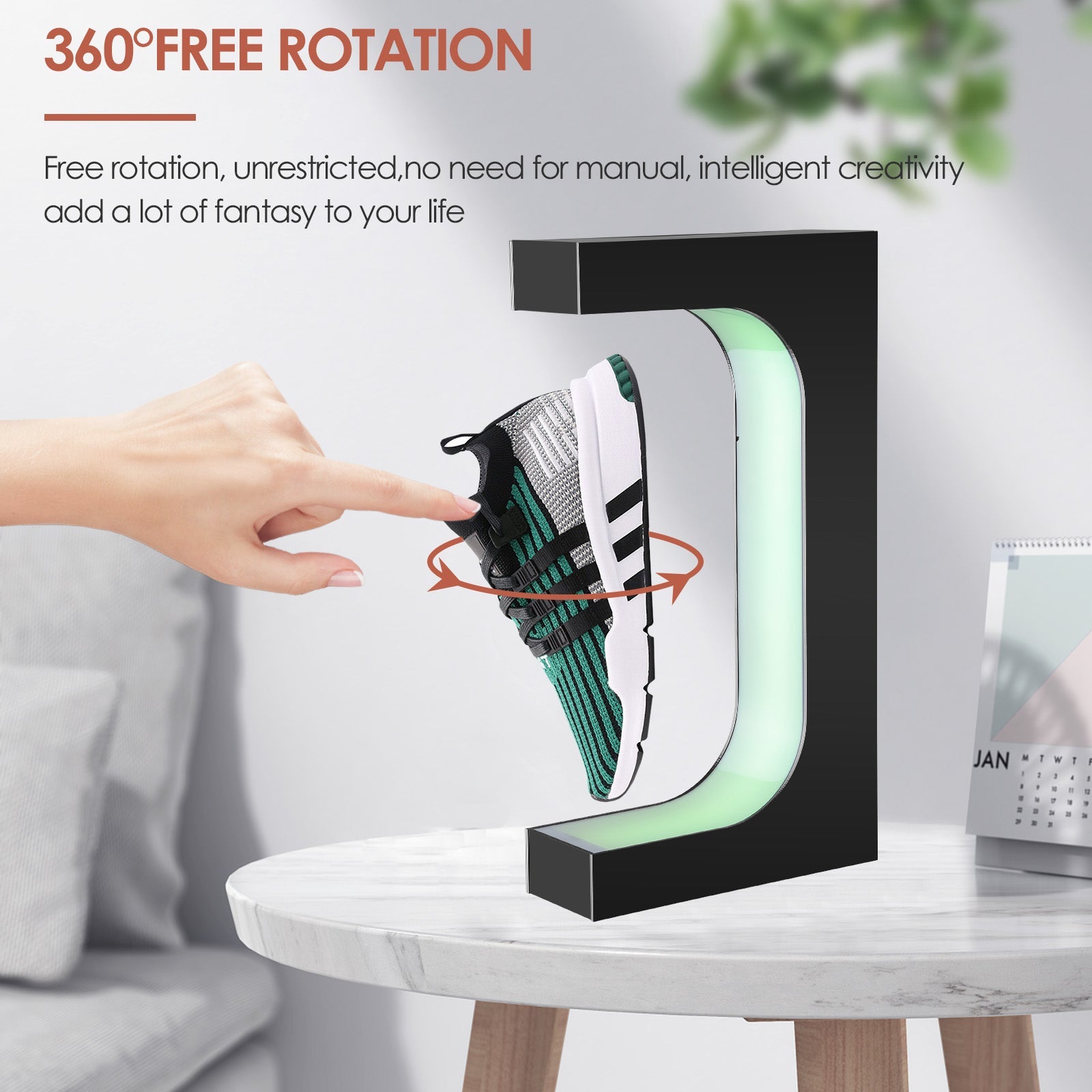 Double Headed Shoe Display Magnetic Levitating Sneaker Rack With Colorful Lights 360 Degree Rotation Remote Controlled Shoe Rack