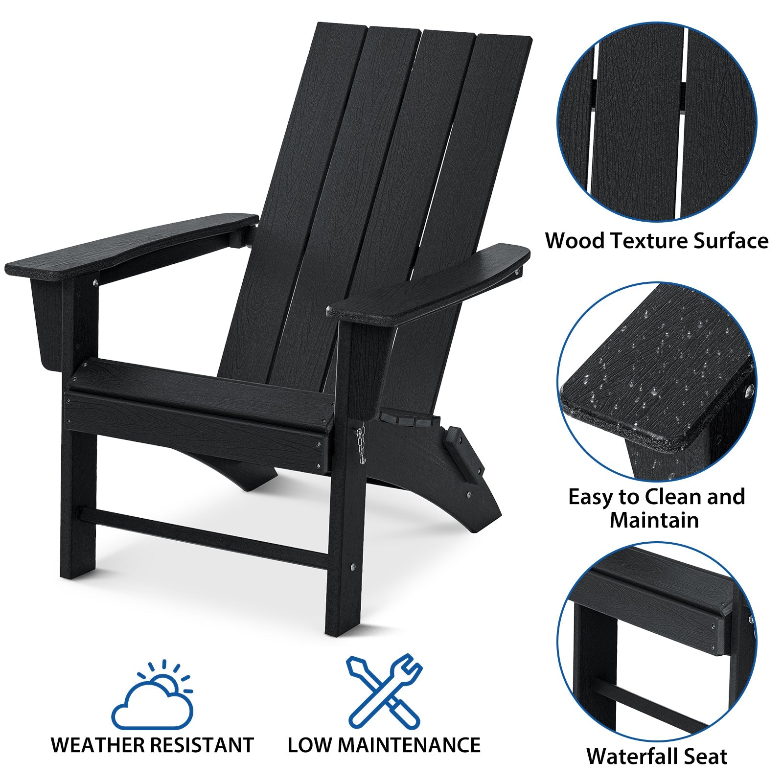 HDPE Folding 2 Adirondack Bench Lounge Chairs with Footrest &Table Outdoor Patio