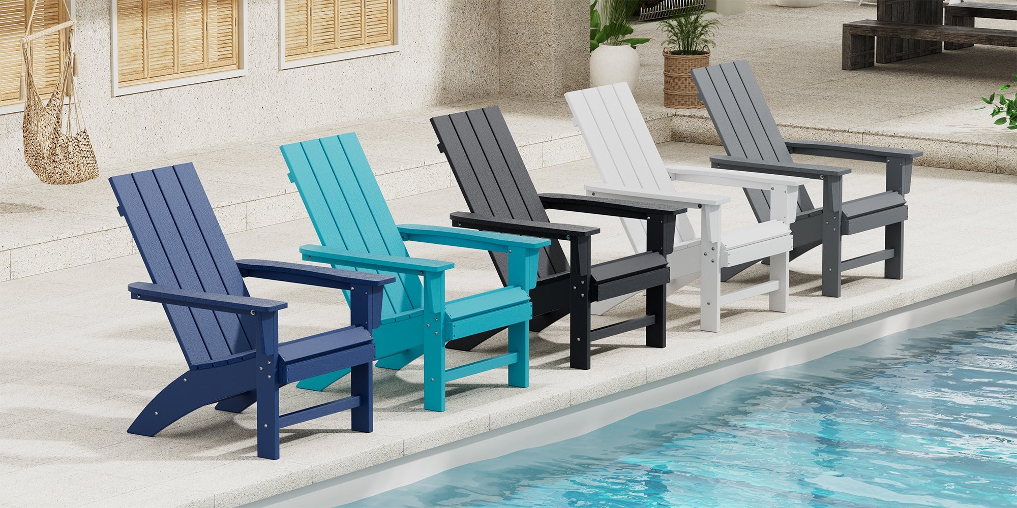 HDPE Folding 2 Adirondack Bench Lounge Chairs with Footrest &Table Outdoor Patio