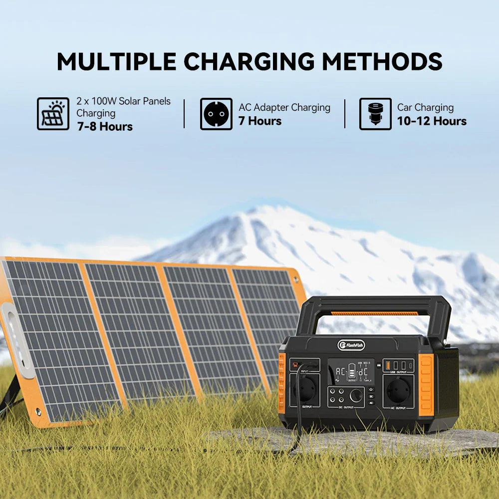 FlashFish Power Station 560W Portable Solar Generator 230V Pure Sine Wave AC Outlets 520Wh Charging Station For Camping Outdoor