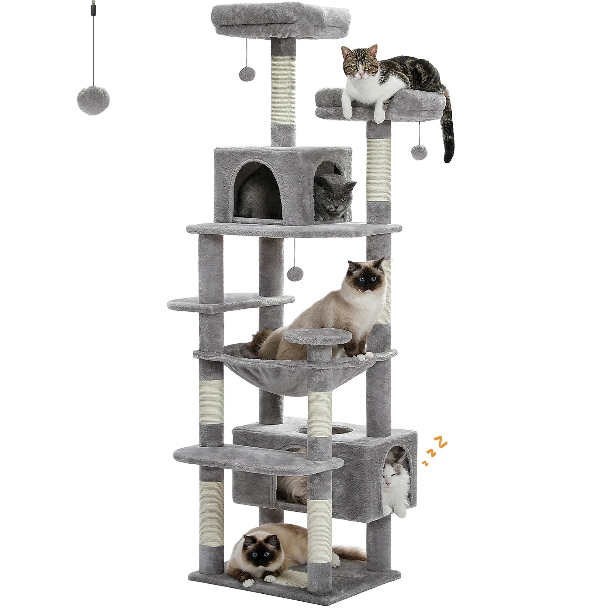 H184CM Large Cat Tower with Sisal Scratching Posts Spacious Condo Perch Stable for Kitten Multi-Level Tower Indoor Cozy Hummocks