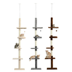 Adjustable 228-274cm Height Floor-to-Ceiling Vertical Cat Tree Stable Tall Cat Climbing Tree Cat Kittens Cat Toy