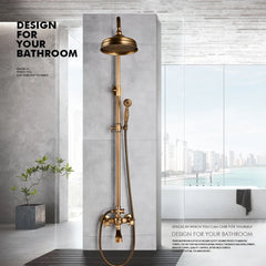 POIQIHY Antique Shower Set Wall Bathroom Bath Shower Faucet Rainfall Brass Swivel Spout Mixer Tap Sliding Bar Shower System