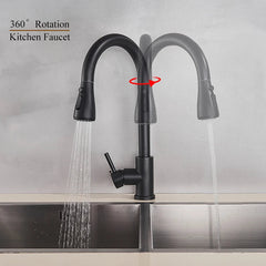 Black Pull Out Kitchen Faucet Silver Single Handle Nickel Kitchen Tap Single Hole Handle Swivel Sprayer Water Mixer Tap