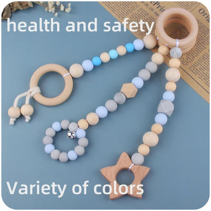 3/4 Pcs Baby Gym Frame Beech Wood Ring Baby Fitness Rack Pendants Silicone Beads Teether Newborn Stroller Rattle Play Gym Toys