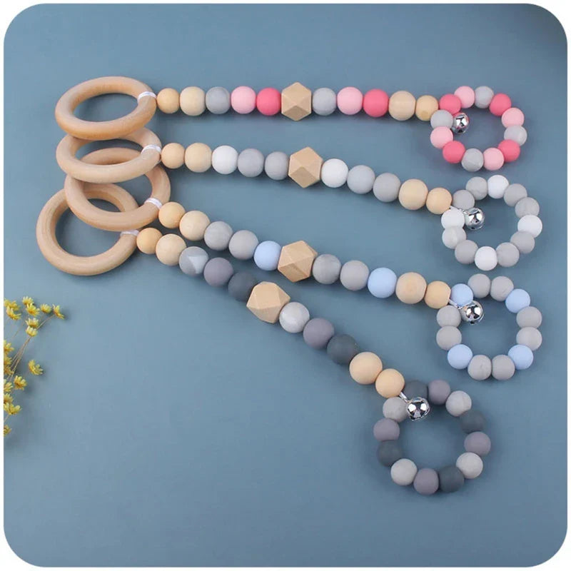 3/4 Pcs Baby Gym Frame Beech Wood Ring Baby Fitness Rack Pendants Silicone Beads Teether Newborn Stroller Rattle Play Gym Toys