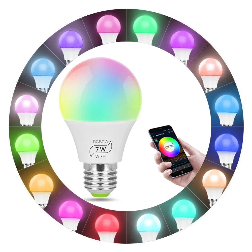 7W E27 Wifi RGB LED Bulb Dimmable Smart Light Home Party Decor Voice Control Magic Bulb Lamp With Alexa and Google Assistant D30