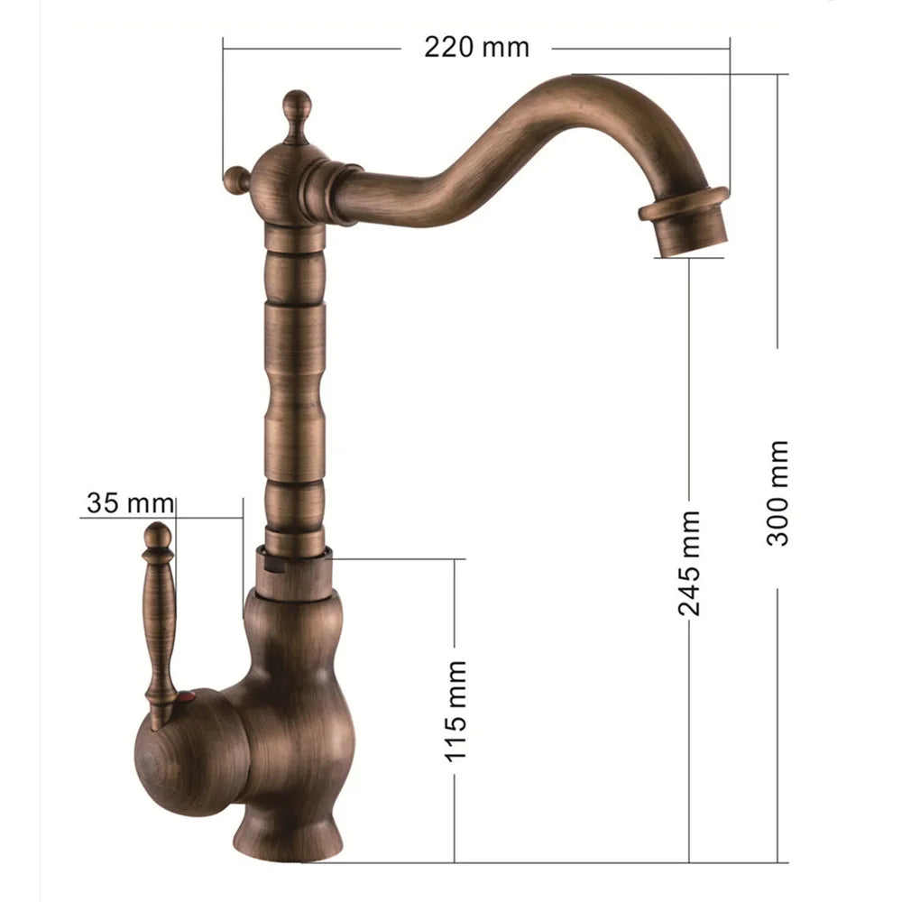 kitchen Faucet Antique Bronze Finish Brass Basin Sink Solid Brass Faucets Single Handle Water Mixer Taps Bath Crane Doodii