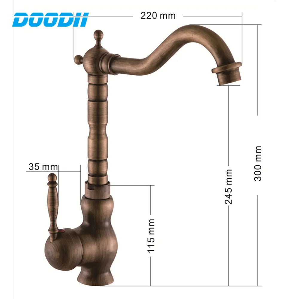 kitchen Faucet Antique Bronze Finish Brass Basin Sink Solid Brass Faucets Single Handle Water Mixer Taps Bath Crane Doodii