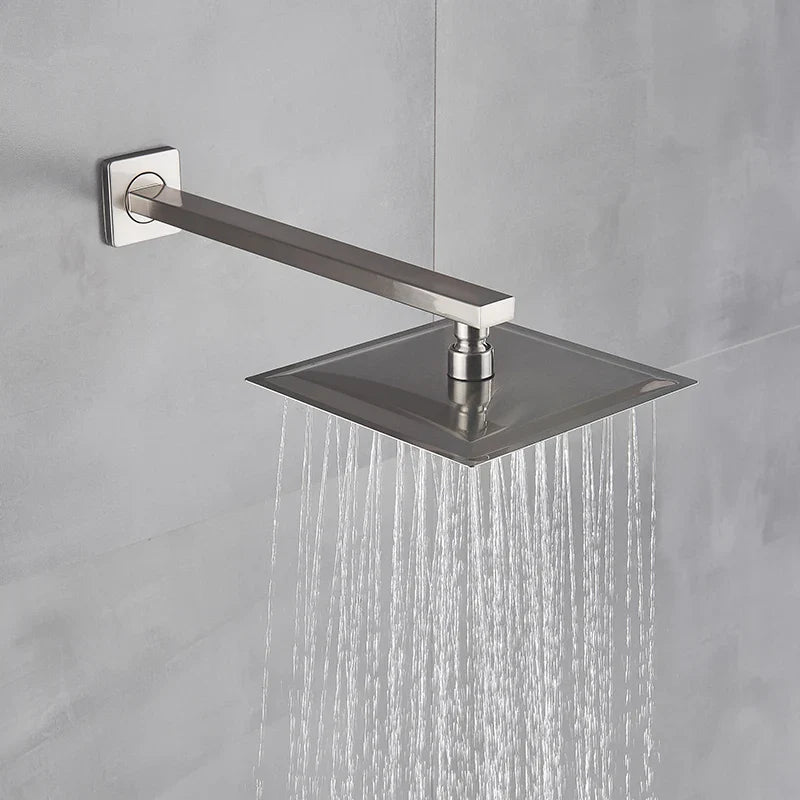 Wall Mounted Rainfall Shower Faucet Bathroom Stainless Steel Brushed Nickel Concealed Faucets 16'' Head Hot Cold Water Mixer Tap