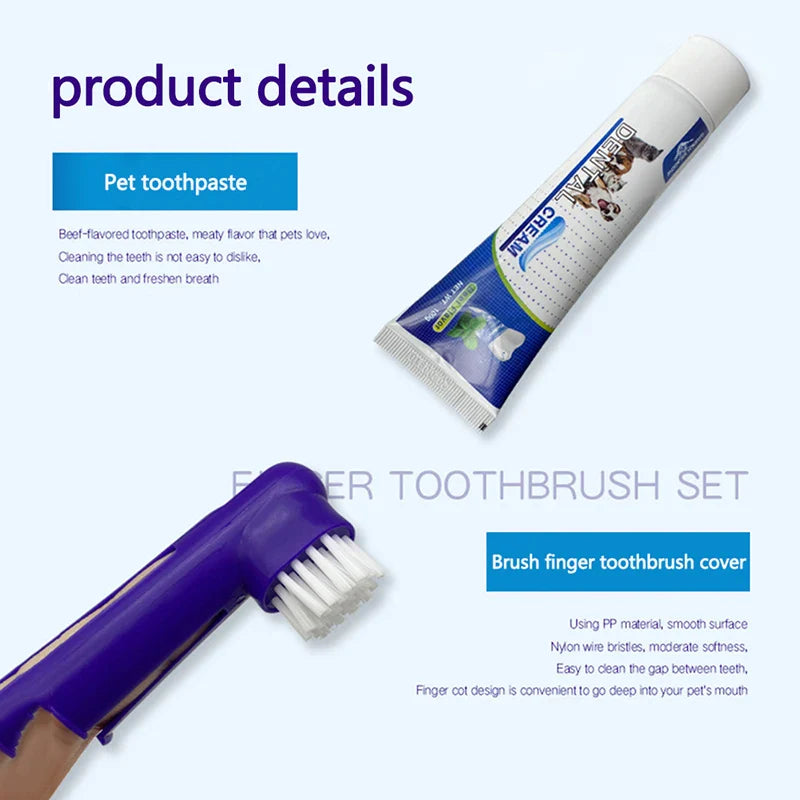 Pet Dog Cat Toothpaste Pupp  Medium Large Dog Oral Cleaning supplies Four-Piece Cat And Dogs Set  Toothpaste Toothbrush Set