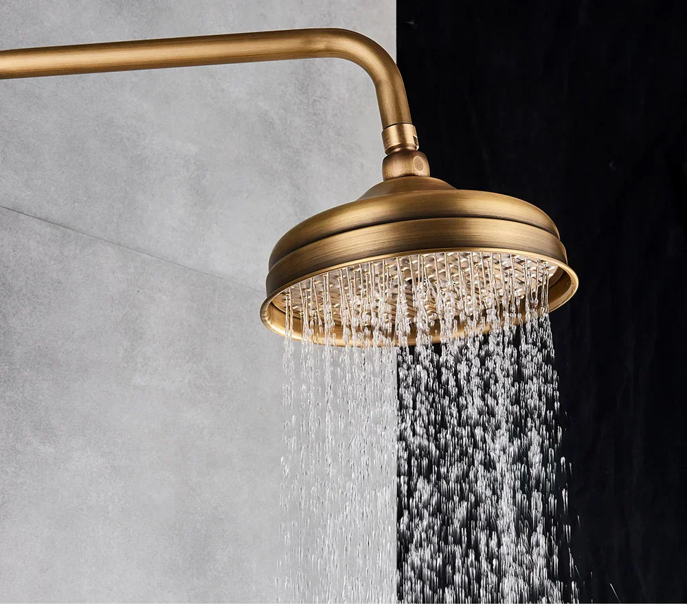 POIQIHY Antique Shower Set Wall Bathroom Bath Shower Faucet Rainfall Brass Swivel Spout Mixer Tap Sliding Bar Shower System