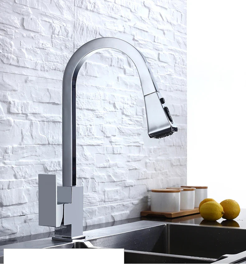 Kitchen Faucets Silver Pull Out Tap Single Hole Handle Solid Brass Black Swivel 360 Degree Water Mixer   866399R