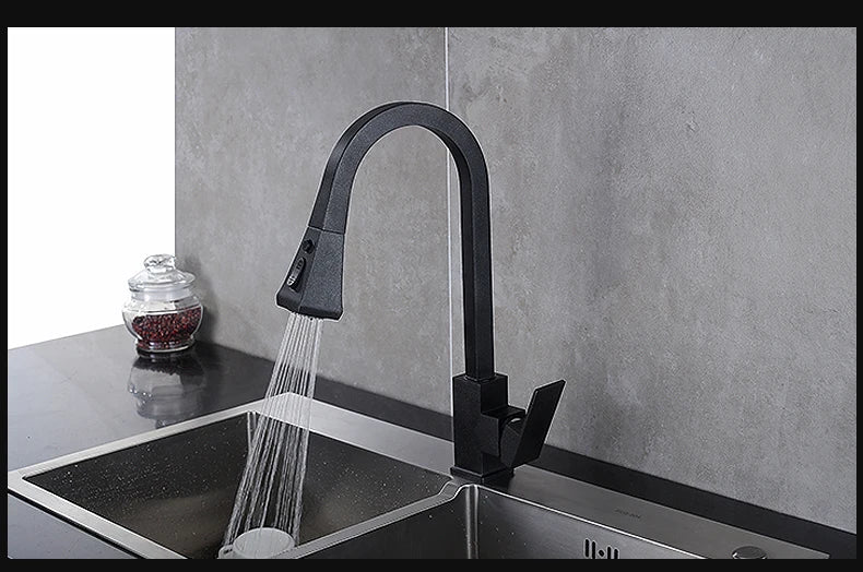 Kitchen Faucets Silver Pull Out Tap Single Hole Handle Solid Brass Black Swivel 360 Degree Water Mixer   866399R