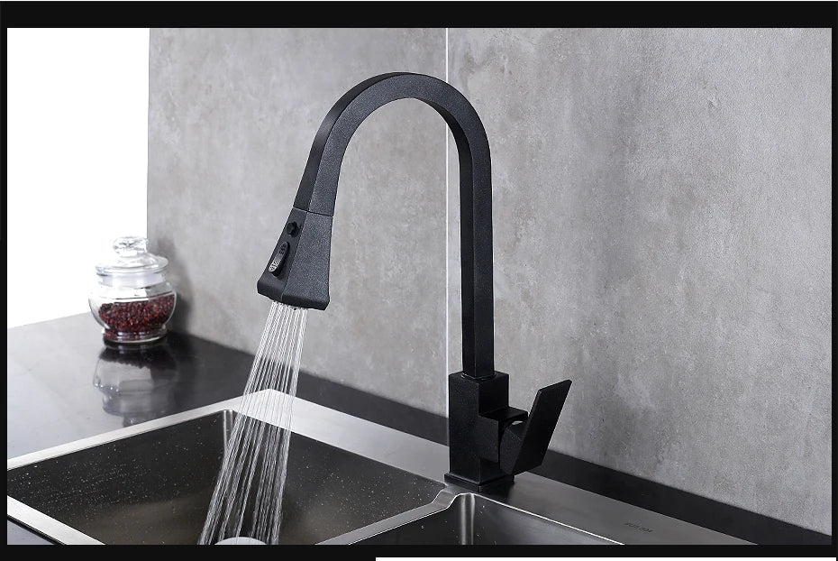 Kitchen Faucets Silver Pull Out Tap Single Hole Handle Solid Brass Black Swivel 360 Degree Water Mixer   866399R