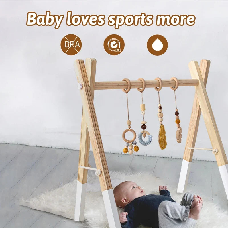 1Set Baby Fitness Frames Wooden Rattle Toys Baby Activity Gym Mobile Suspension Baby Room Decoration Newborn Baby Accessories