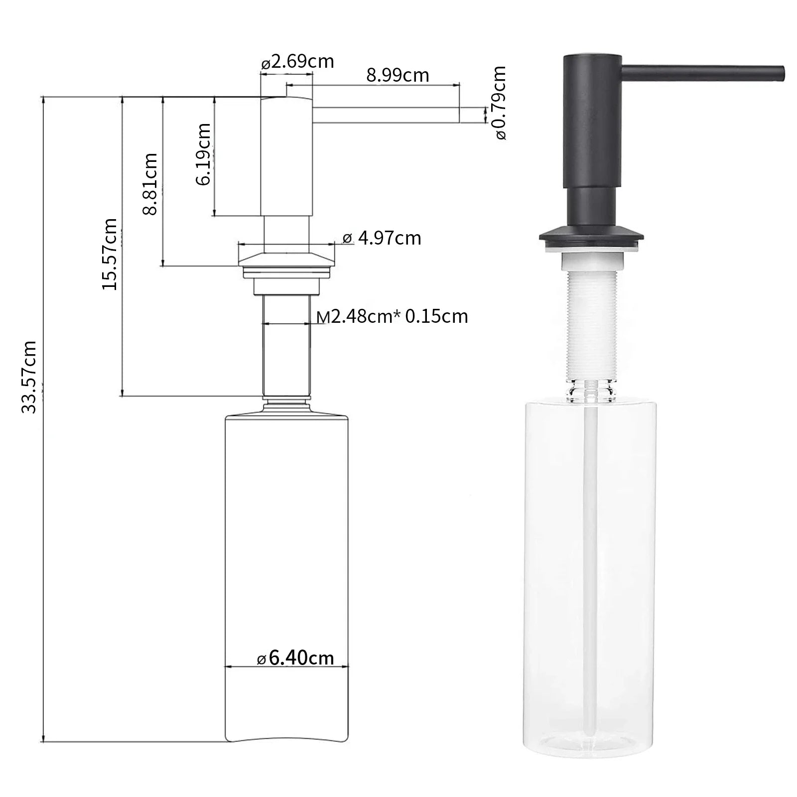 Samodra Black Liquid Soap Dispensers Brass Pump Head With 500ML PE Bottle Build in Dispenser soap For kitchen accessories