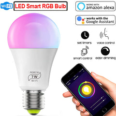 7W E27 Wifi RGB LED Bulb Dimmable Smart Light Home Party Decor Voice Control Magic Bulb Lamp With Alexa and Google Assistant D30