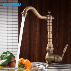 kitchen Faucet Antique Bronze Finish Brass Basin Sink Solid Brass Faucets Single Handle Water Mixer Taps Bath Crane Doodii