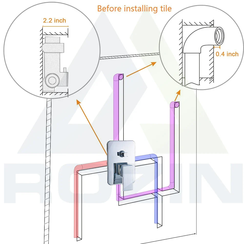 Wall Mounted Rainfall Shower Faucet Bathroom Stainless Steel Brushed Nickel Concealed Faucets 16'' Head Hot Cold Water Mixer Tap