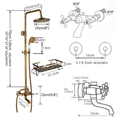 POIQIHY Antique Shower Set Wall Bathroom Bath Shower Faucet Rainfall Brass Swivel Spout Mixer Tap Sliding Bar Shower System