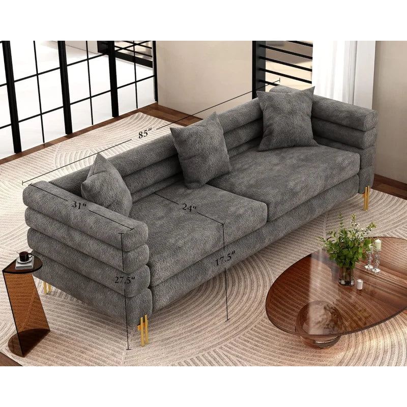 Oversized sofa-85 inch sofa couch, 3 seater comfy bouclé deep seat sofa for living room-Grey