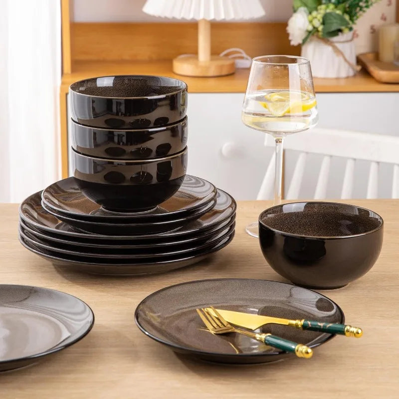 Ceramic Dinnerware Sets,Stoneware Coupe Plates and Bowls Sets,Highly Chip and Crack Resistant | Dishwasher & Microwave