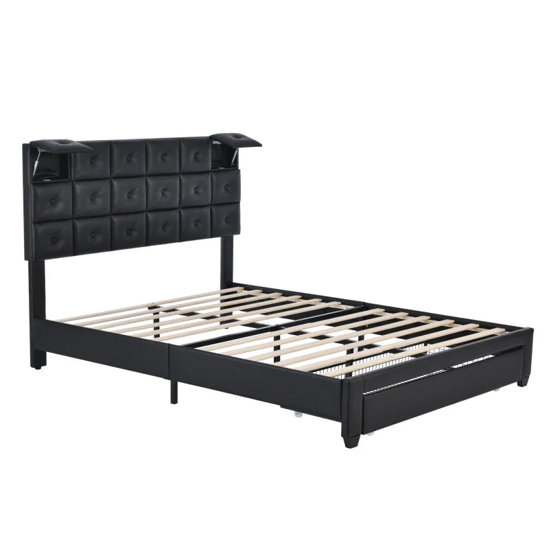 3-Pieces Bedroom Sets,Queen Size Upholstered Platform Bed with Two Motion Activated Night Lights and Two Nightstands