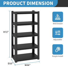 72" H Metal Storage Shelving 2500LBS Heavy Duty Shelves Unit Adjustable 5 Tier Storage Rack Industrial Utility Shelf for Garage