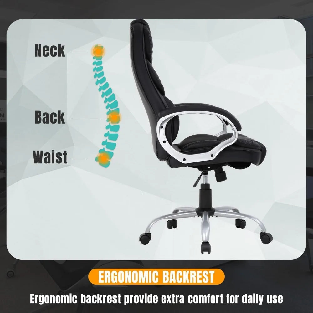 Office Chair Cheap Desk Chair Ergonomic Computer Chair with Lumbar Support Arms Headrest PU Leather Modern Rolling Swivel