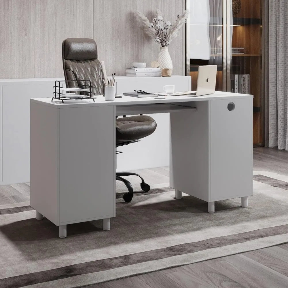 Venice Computer Desk - Office Desk with 3 Drawers & CPU Storage Cabinet - Laptop Workstation with Keyboard Tray & Cable Hole