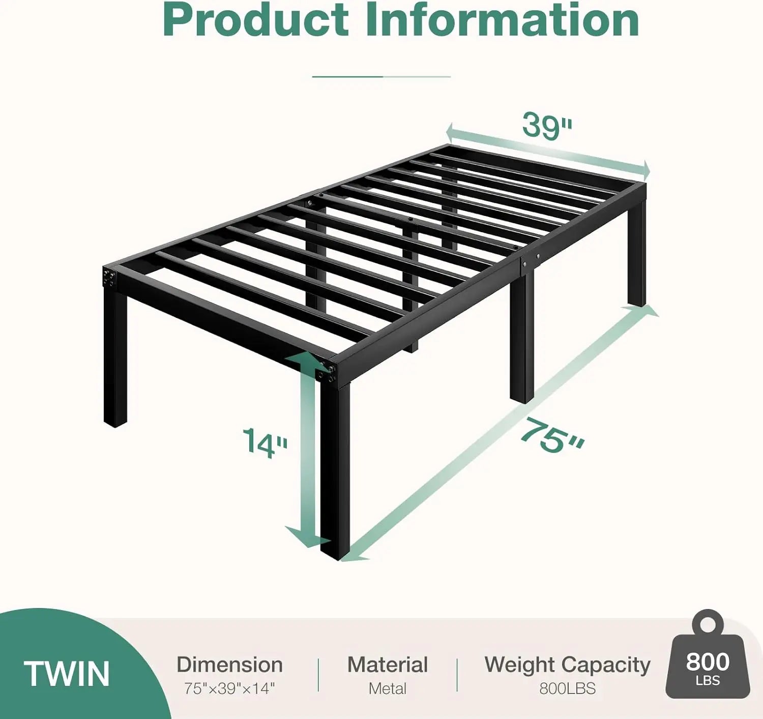 Queen Bed Frame, 14 Inch Metal Platform Bed Frame Queen Size with Storage Space Under Bed, Heavy Duty Steel Slat Support