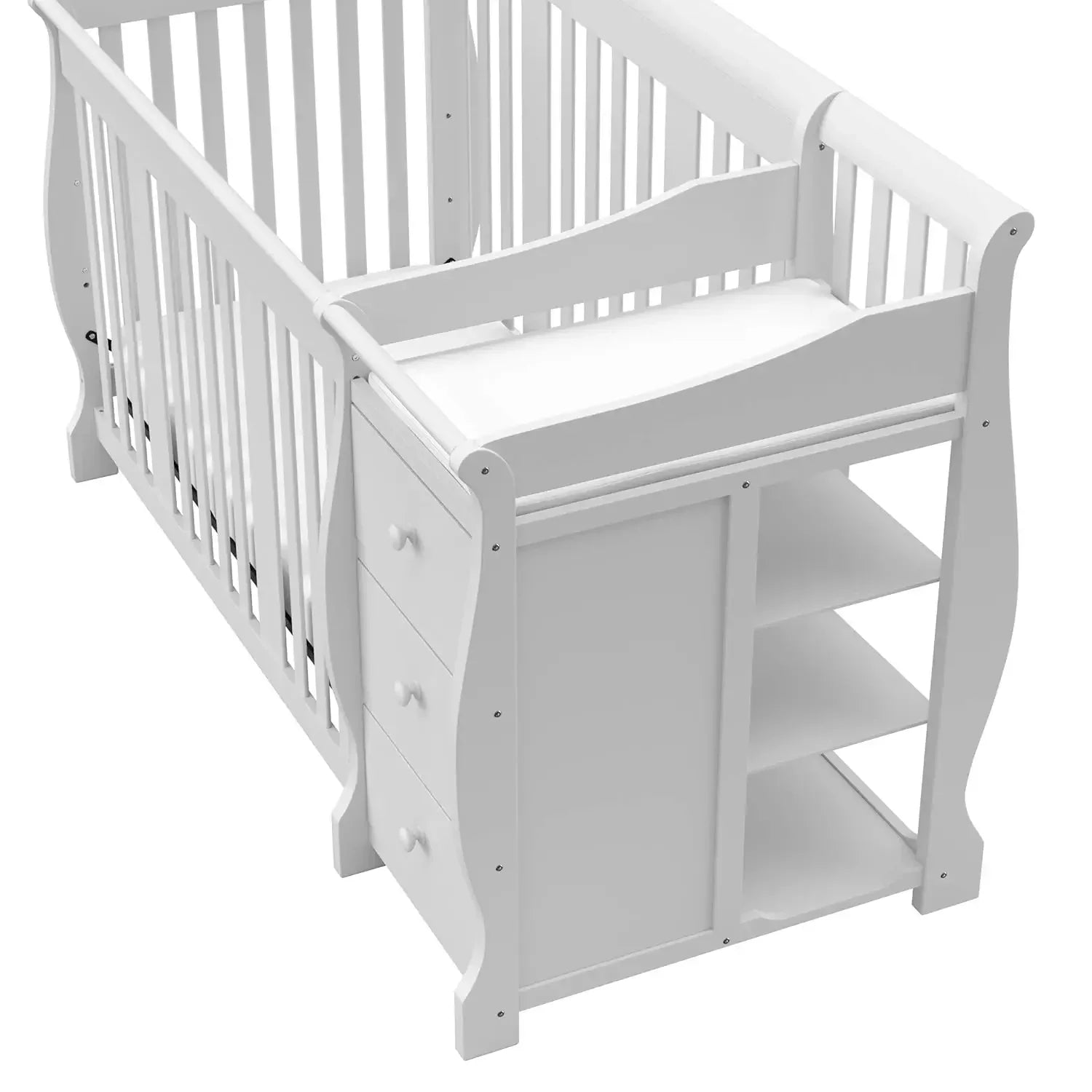 Storkcraft Portofino 5-in-1 Convertible Crib and Changer (White) – Changing-Table Combo with Drawer, Converts to Toddler Bed,