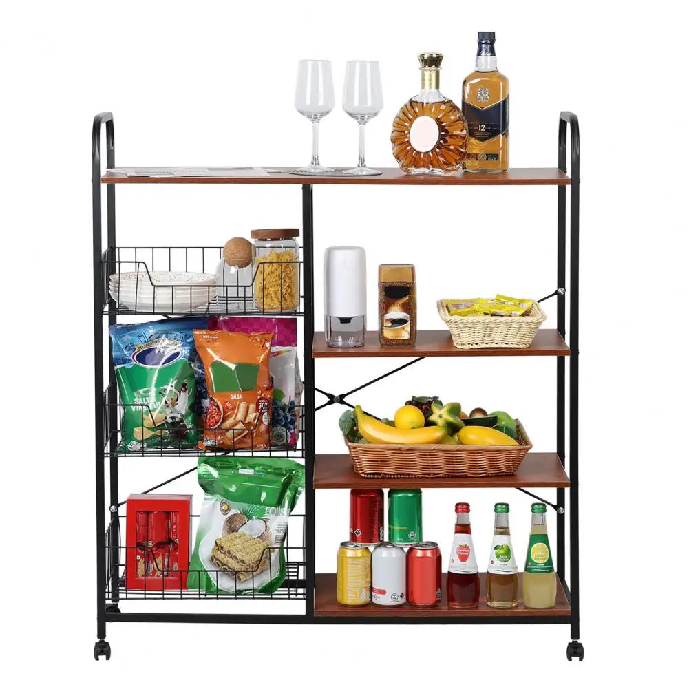 Kitchen Baker Rack Vegetable Basket Storage Shelf 4 Tier Stackable with Wheels Spice Rack Microwave Oven Stand Storage Cart