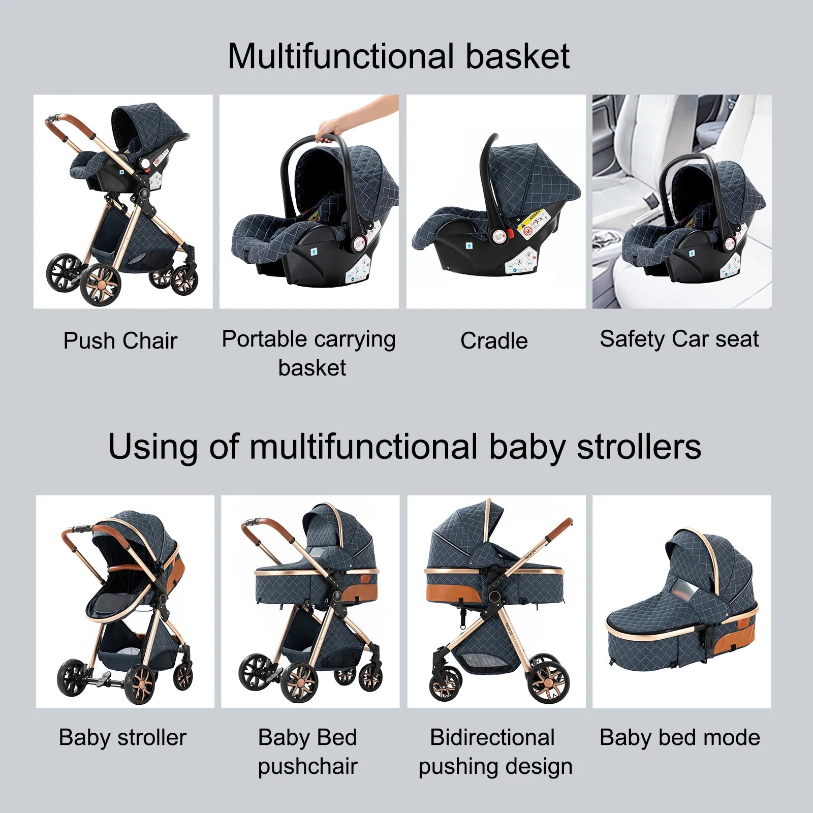 Luxury Portable Travel Pram 3 in 1Baby Stroller High Landscape Baby Pushchair Baby Travel Stroller Newborn Stroller