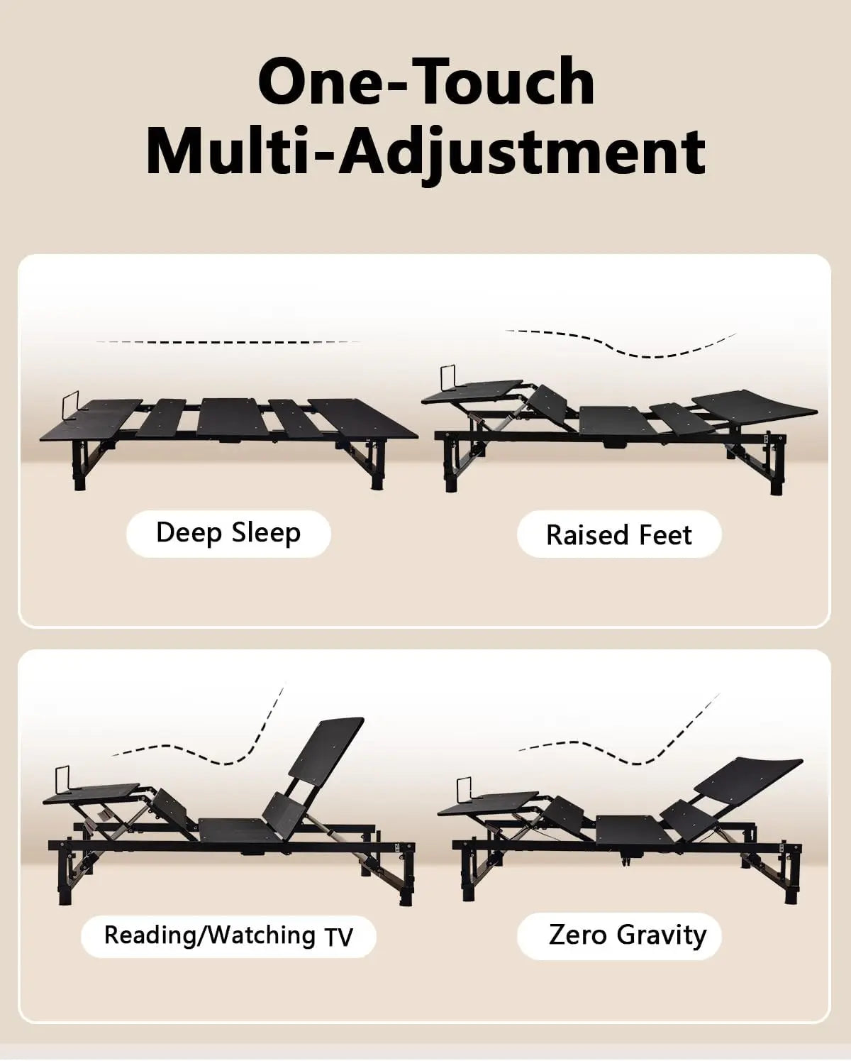 Adjustable Bed Base Frame - Premium Metal, Head & Foot Incline, Wireless Remote, Zero Gravity, Quiet Motor (79" L x 59" W