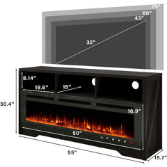 55" Fireplace TV Stand with 50" Glass Electric Fireplace,Entertainment Center with Power Outlets for 65+ inch TV