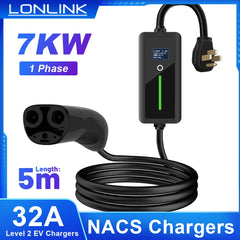 LONLINK 7KW Portable EV Charger for Tesla Model 3/X/Y/S Highland 2024 EVSE Fast Charging Cable 13-50 Plug Electric Car Wallbox