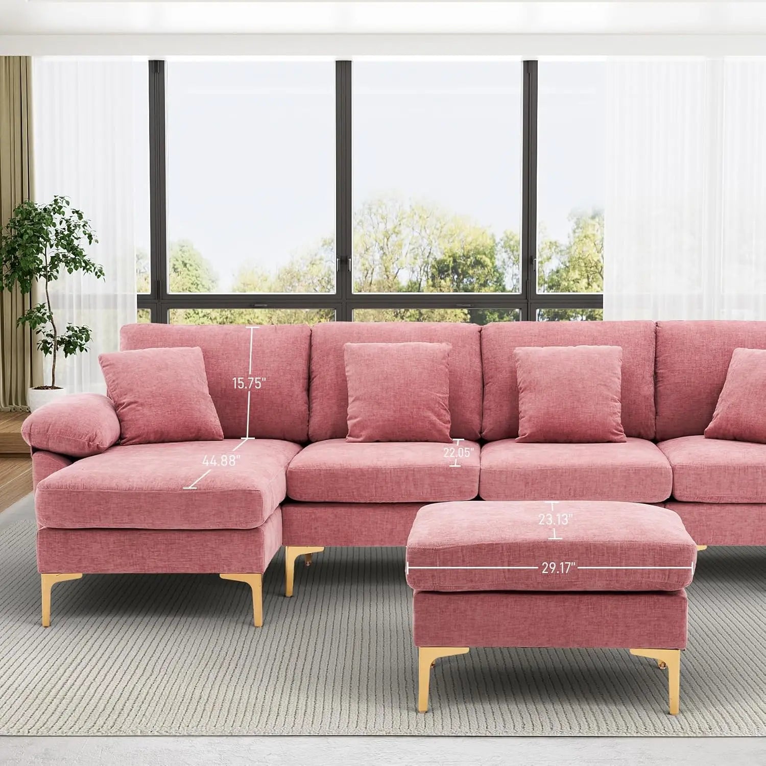 U-Shaped Sectional Sofa Couch, 4 Seat Sofa Set for Living Room, Convertible L-Shaped Velvet Couch Set with Chaise Lounge