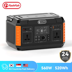 FlashFish Power Station 560W Portable Solar Generator 230V Pure Sine Wave AC Outlets 520Wh Charging Station For Camping Outdoor