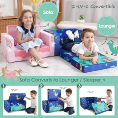 Kids Couch: Toddler Sofa Bed Fold Out for Gilrs Boys Baby Flip Out Convertible Lounge Chair Dinosaur