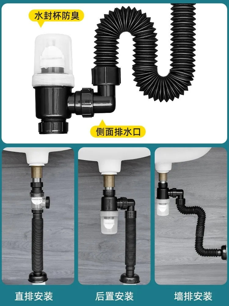 Durable Kitchen Accessories Plumbing Home Sink Hose Washbasin Pipeline Sink Deodorant Strainer Drain Sewer Pipe